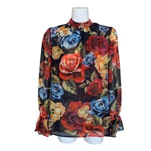 Show Me Your Mumu Bold Bloom Print The Ladybug Blouse Semi Sheer Medium  NWT